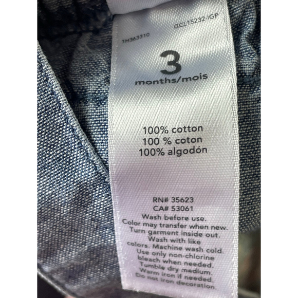 Baby Carter's Blue Denim Ruffle Overalls 3 Months - Picture 4 of 4